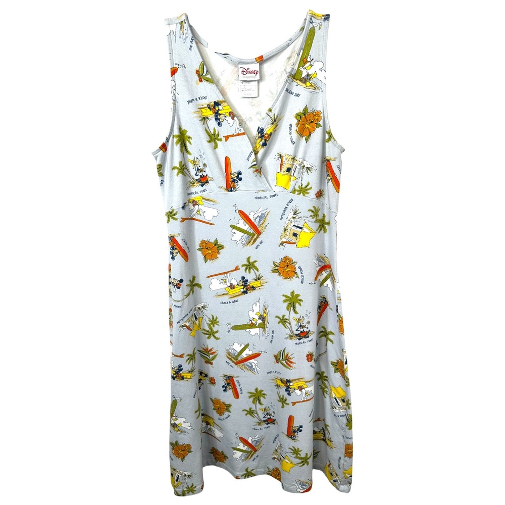 VTG Disney Medium Midi Dress 90s Resort Hawaiian Vacation Sleeveless Mickey 1319